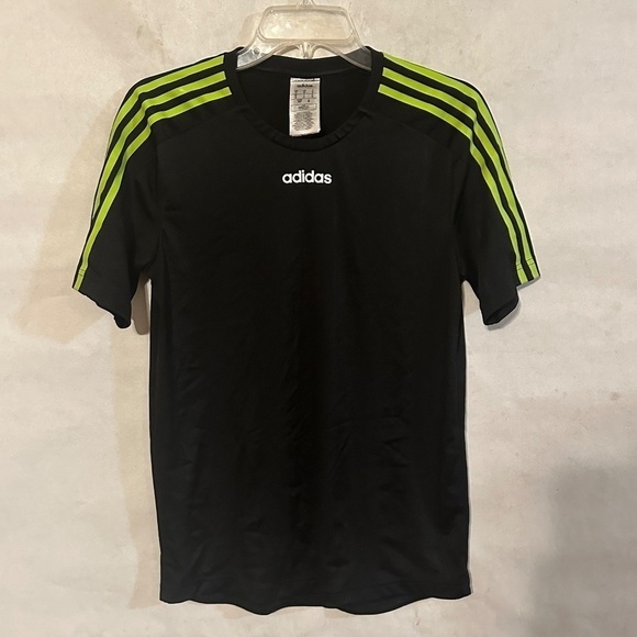 Adidas Classic Three Stripe Black Neon Jersey Workout Athletic Short Sleeve Tee - Picture 3 of 10